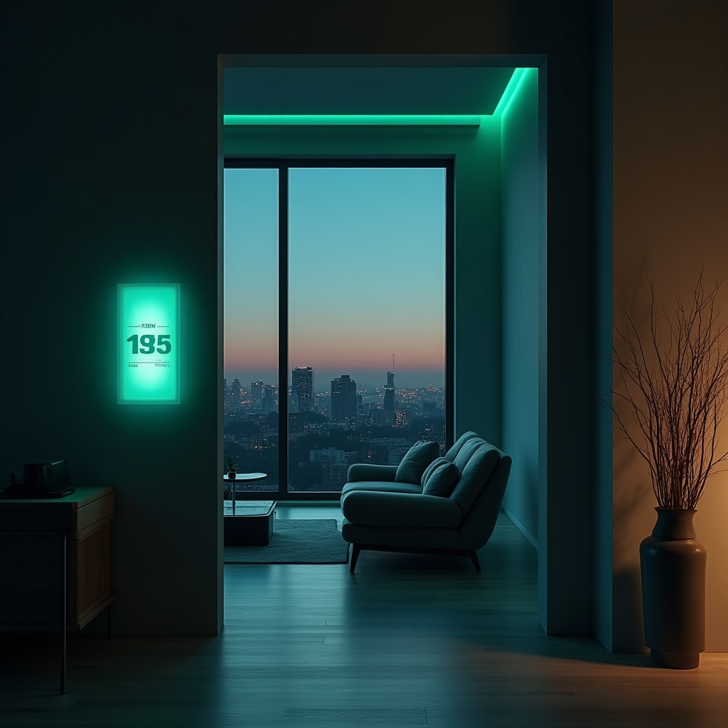 Smart Home Überblick mit vernetzten Geräten in einem modernen Wohnraum